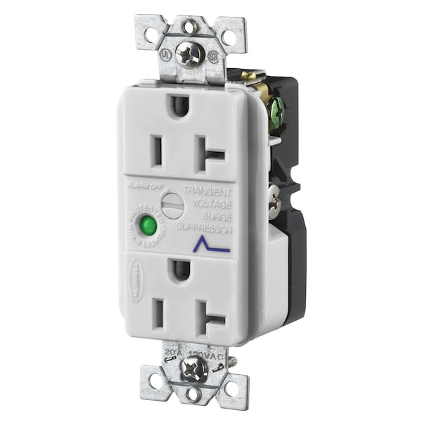 Hubbell Wiring Device-Kellems TVSS Duplex Receptacle with Light and Alarm, 20A 125V, 5-20R, Office White - HBL5362OWSA
