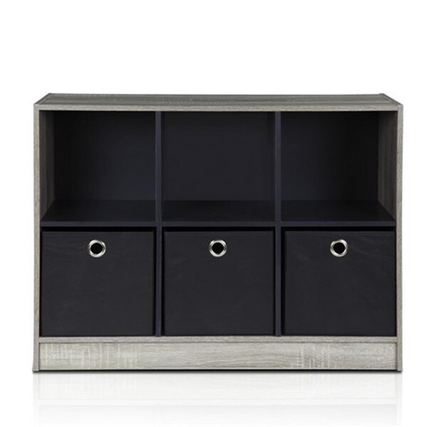Highkey Basic 3 x 2 in. Bookcase Storage with Bins; French Oak Grey & Black - LR377464