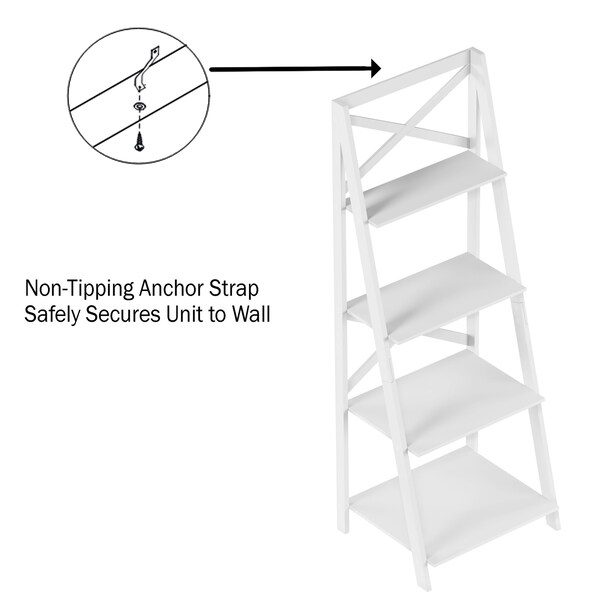 Hastings Home Ladder Bookcase X Back Frame, White - 565077KOC