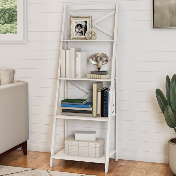 Hastings Home Ladder Bookcase X Back Frame, White - 565077KOC