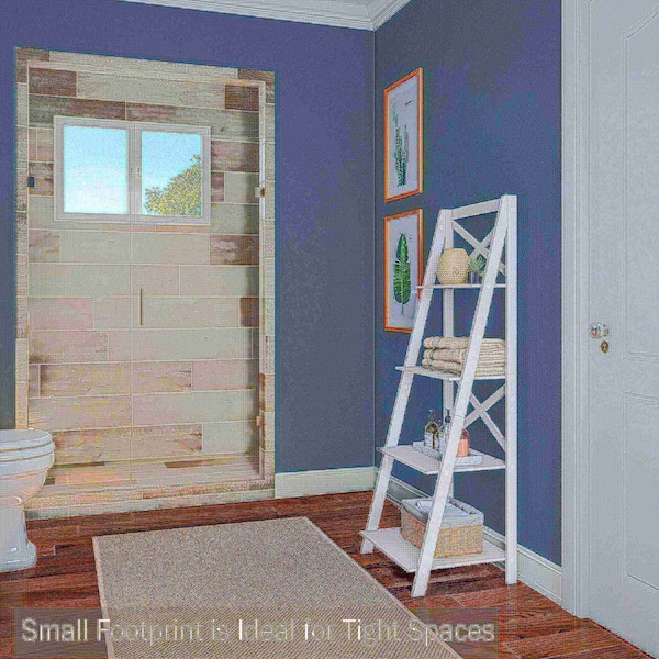 Hastings Home Ladder Bookcase X Back Frame, White - 565077KOC