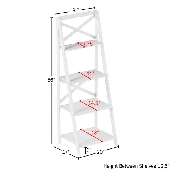 Hastings Home Ladder Bookcase X Back Frame, White - 565077KOC