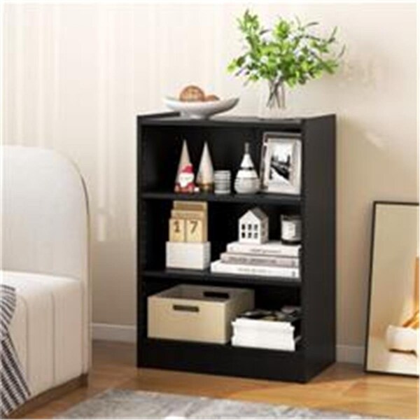 Total Tactic 3-Tier Bookcase Open Display Rack Cabinet with Adjustable Shelves, Black - CB10458DK