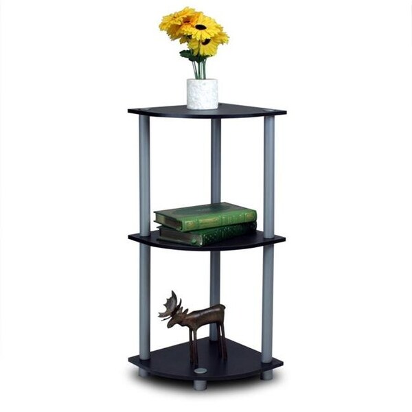 Highkey 12077BK-GY Turn-N-Tube 3-Tier Corner Display Rack Multipurpose Shelving Unit; Black & Grey - LR93496