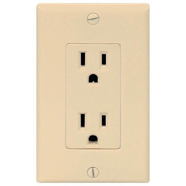 Eaton Wiring Devices Duplex Receptacle, 2 -Pole, 15 A, 125 V, NEMA: 5-15R, Ivory - C1507V