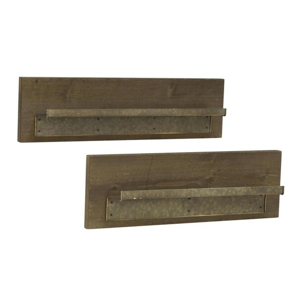 Seatsolutions Wood Shelf with Metal Ledge, Brown - Set of 2 - SE3238913
