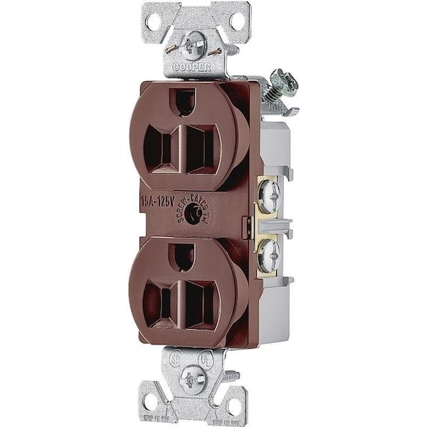 Eaton Wiring Devices Duplex Receptacle, 2 -Pole, 15 A, 125 V, Side Wiring, NEMA: 5-15R, Brown - 827B-BOX