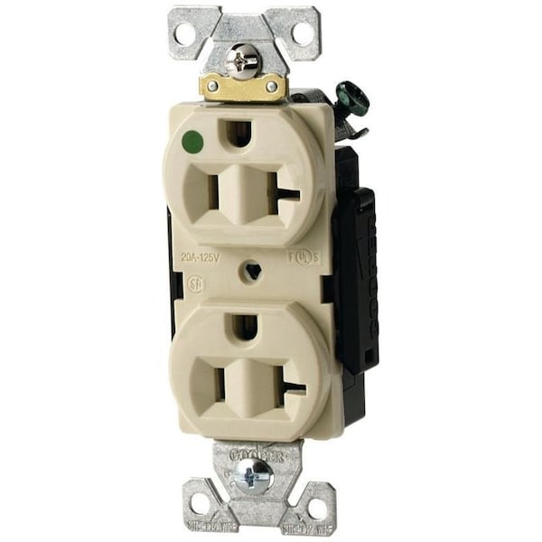 Eaton Wiring Devices Duplex Receptacle, 2 -Pole, 20 A, 125 V, Back, Side Wiring, NEMA: 5-20R, Ivory - AH8300V