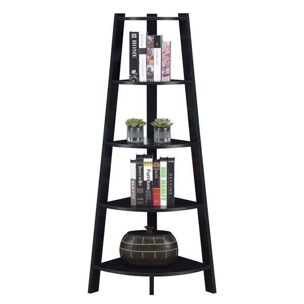 Convenience Concepts Newport 5 Tier Wide Corner Bookcase, Black - 121096BL