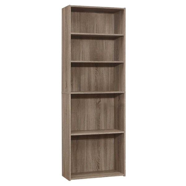 Homeroots Dark Taupe Reclaimed Wood-Look Bookcase with 5 Shelves, 11.75 x 24.75 x 71.25 in. - 355725