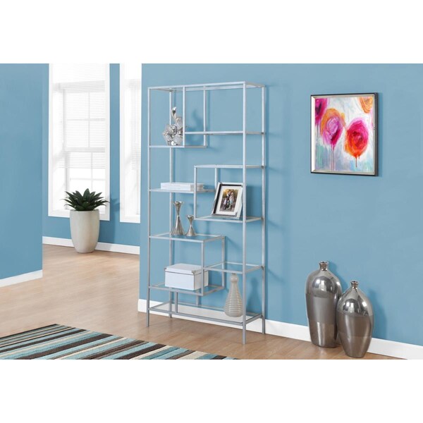 Gfancy Fixtures 72 in. Metal & Tempered Glass Bookcase - GF3088452