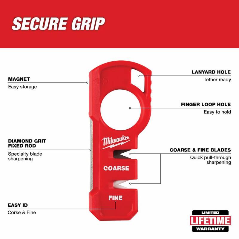 Milwaukee 5 in. Hardline AUS-8 Steel Fixed Blade Knife with Compact Jobsite Knife Sharpener (2-Piece) - 48-22-1928-48-22-1590