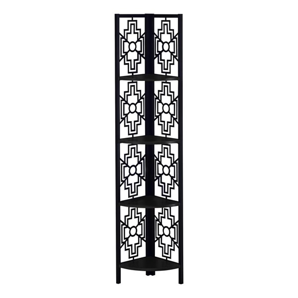 Gfancy Fixtures 62 in. Bookcase with 4 Solid Black Shelves & Black Metal Corner Etagere - GF3089005