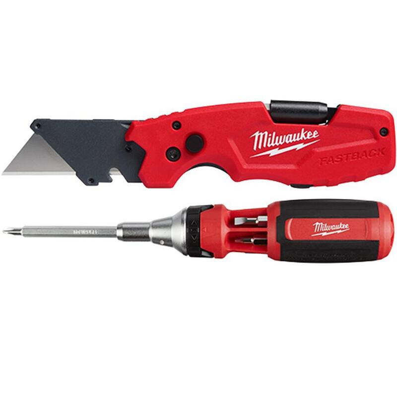 Milwaukee FASTBACK 6-in-1 Folding Utility Knife with 9-in-1 Square Drive Ratcheting Multi-Bit Screwdriver - 48-22-1505-48-22-2322