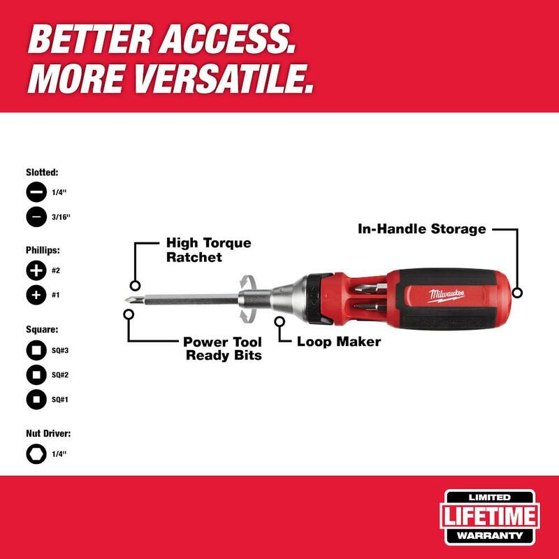 Milwaukee FASTBACK 6-in-1 Folding Utility Knife with 9-in-1 Square Drive Ratcheting Multi-Bit Screwdriver - 48-22-1505-48-22-2322