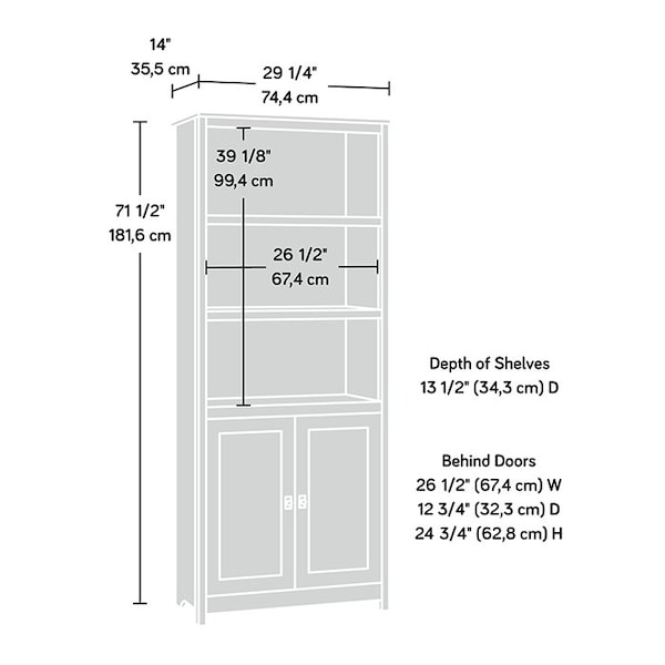 Sauder Cottage Road Library With Doors Sw , Three adjustable shelves for flexible storage options - 424153