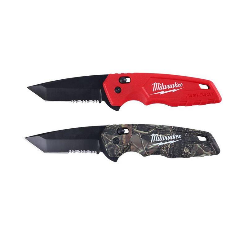 Milwaukee FASTBACK 3 in. Red and Camo Stainless Steel Spring Assisted Folding Knife Set (2-Pack) - 48-22-1530-48-22-1535