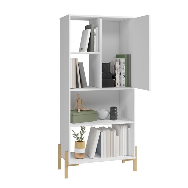 Manhattan Comfort Bowery Bookcase, White and Oak - 308AMC157