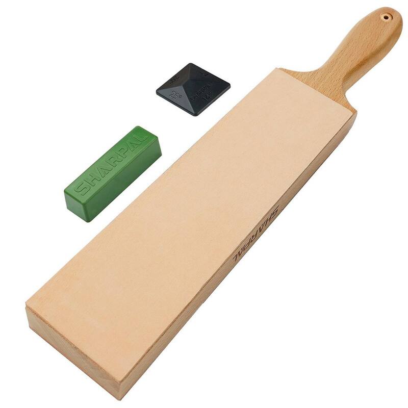 Sharpal Large Double-Sided Leather Strop (Genuine Cowhide) Kit with 2 oz. Polishing Compound & Angle Guide for Knives & Chisels - 205H