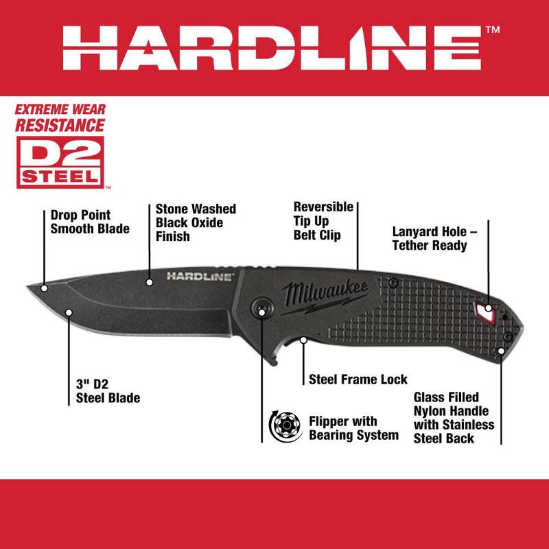 Milwaukee 3 in. Hardline D2 Steel Smooth Blade Pocket Folding Knife & 3.5 in. Hardline D2 Steel Smooth Blade Pocket Folding Knife - 48-22-1994-48-22-1999