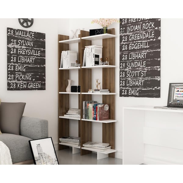 Decorotika 67 x 18 x 9 in. Alice Accent Corner Unit Bookcase - Walnut - DE86717