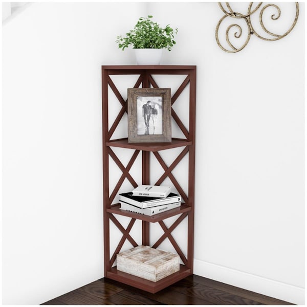 Lavish Home 4-Shelf Corner Bookcase Brown - 80-ETAGB-3