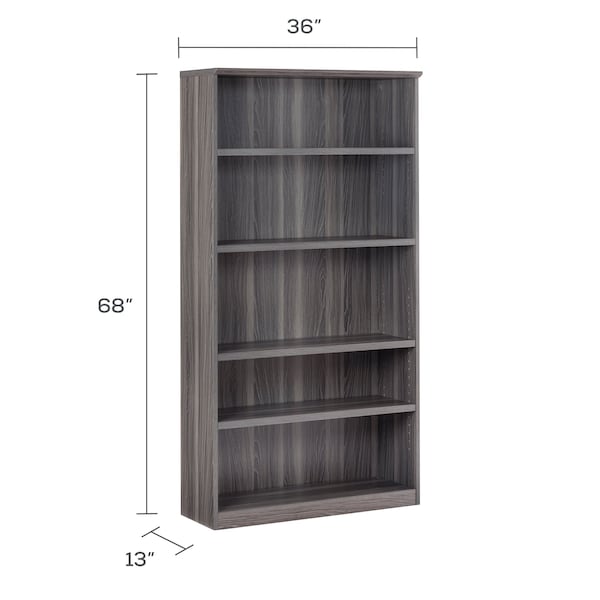 Mayline Medina Bookcase, 5 Shelf, Gray Steel - MVB5LGS