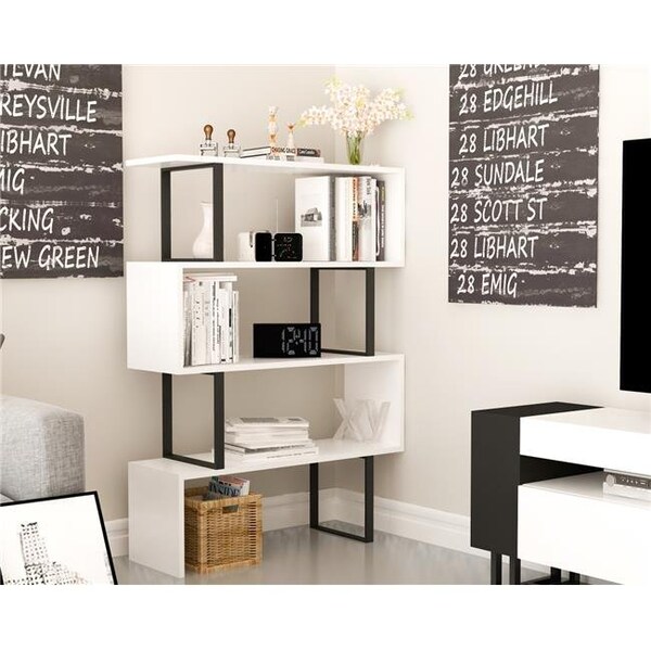 Decorotika Decorotika ADR50BCB07 36 x 12 x 50 in. Adriana 4-Shelf Geometric Bookcase - White & Black - ADR50BCB07