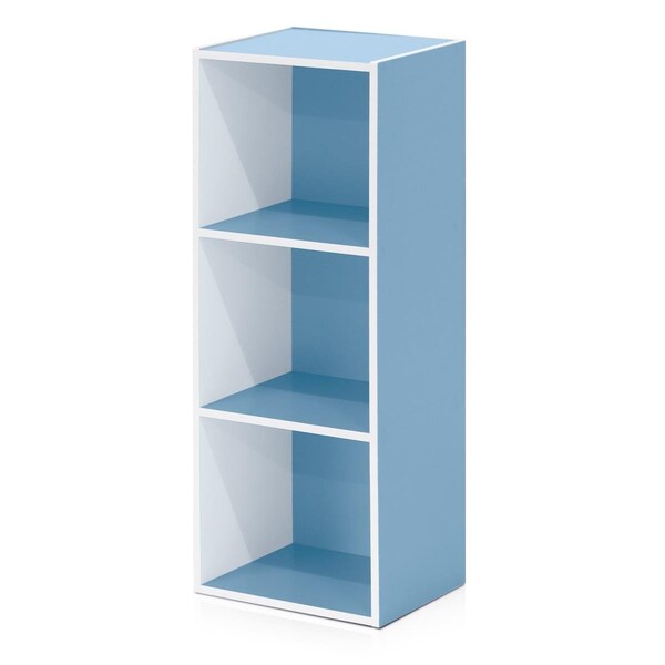 Highkey 11003WH-LBL 3-Tier Open Shelf Bookcase; White & Light Blue - LR377086