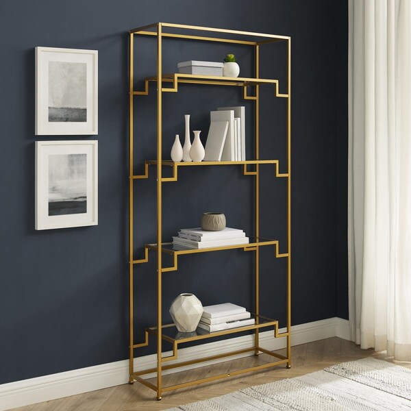Kd Aparador 72.25 in. Celeste Etagere Bookshelf, Gold - KD3049107