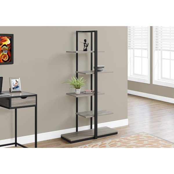 Daphnes Dinnette 60 in. Monarch Bookcase - Black Metal - Dark Taupe - DA3061466