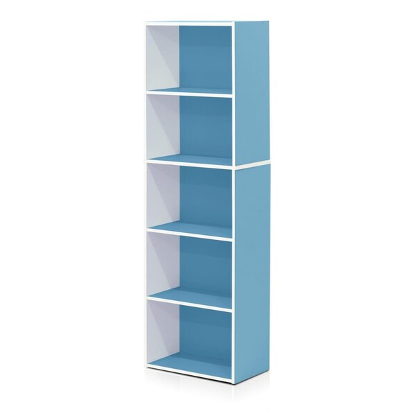 Furinno 11055WH-LBL 5-Tier Reversible Open Shelf Bookcase, White & Light Blue - 11055WH/LBL
