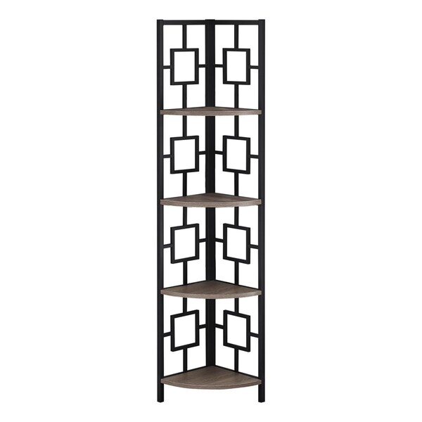 Gfancy Fixtures 62 in. Dark Taupe & Black Metal Corner Bookcase with 4 Shelves - GF3683015