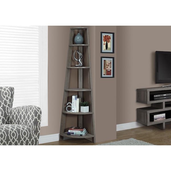 Gfancy Fixtures 72 in. Dark Taupe Particle Board, Laminate & MDF Corner Bookshelf - GF3699919