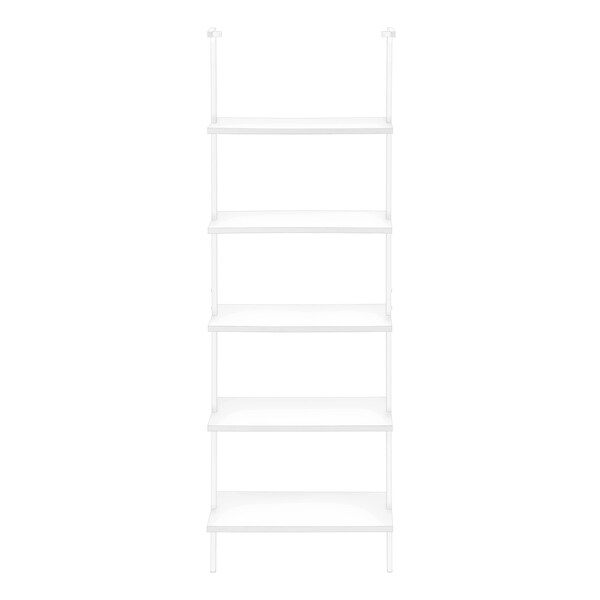 Monarch Specialties Bookshelf, Bookcase, Etagere, Ladder, 5 Tier, 72"H, Office, Bedroom, Metal, Laminate, White - I 3687