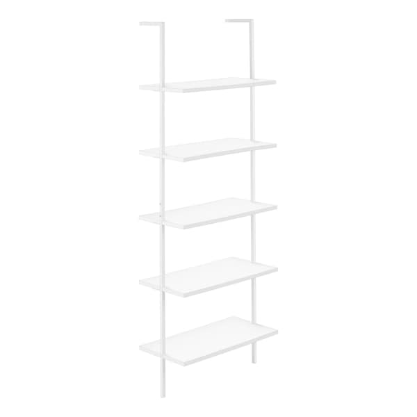 Monarch Specialties Bookshelf, Bookcase, Etagere, Ladder, 5 Tier, 72"H, Office, Bedroom, Metal, Laminate, White - I 3687