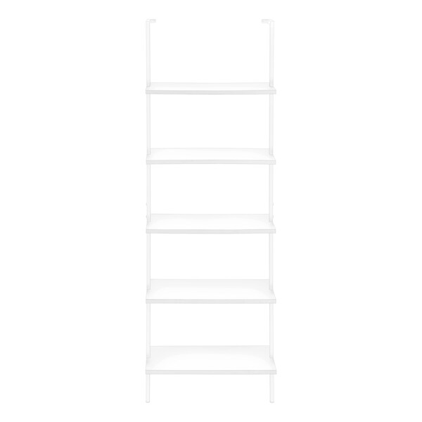 Monarch Specialties Bookshelf, Bookcase, Etagere, Ladder, 5 Tier, 72"H, Office, Bedroom, Metal, Laminate, White - I 3687