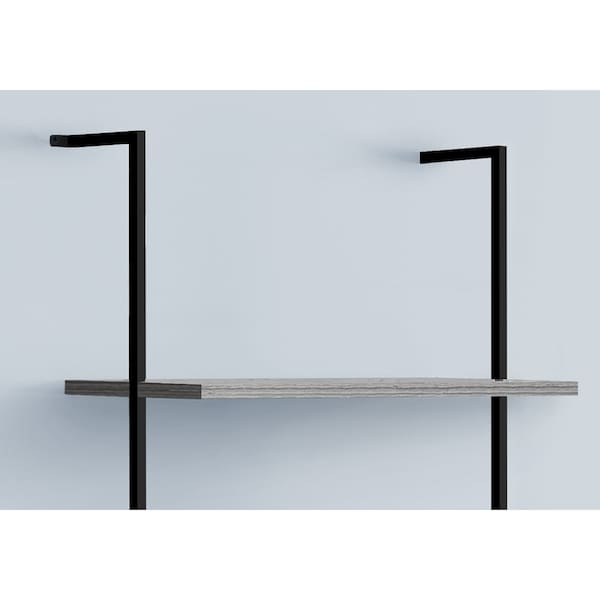 Monarch Specialties Bookshelf, Bookcase, Etagere, Ladder, 5 Tier, 72"H, Office, Bedroom, Metal, Laminate, Grey, Black - I 3681
