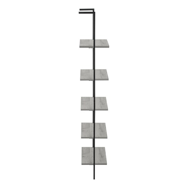 Monarch Specialties Bookshelf, Bookcase, Etagere, Ladder, 5 Tier, 72"H, Office, Bedroom, Metal, Laminate, Grey, Black - I 3681