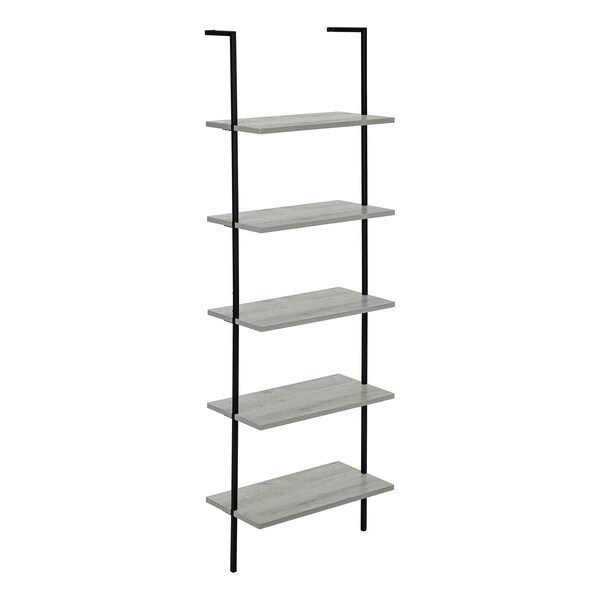Monarch Specialties Bookshelf, Bookcase, Etagere, Ladder, 5 Tier, 72"H, Office, Bedroom, Metal, Laminate, Grey, Black - I 3681