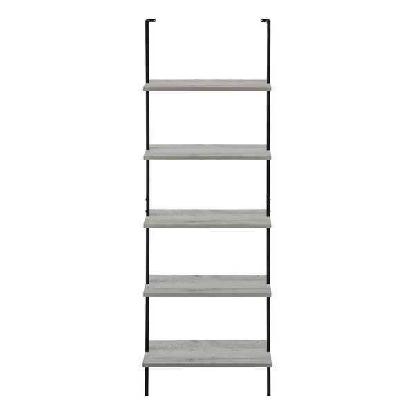 Monarch Specialties Bookshelf, Bookcase, Etagere, Ladder, 5 Tier, 72"H, Office, Bedroom, Metal, Laminate, Grey, Black - I 3681