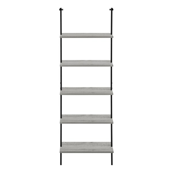 Monarch Specialties Bookshelf, Bookcase, Etagere, Ladder, 5 Tier, 72"H, Office, Bedroom, Metal, Laminate, Grey, Black - I 3681