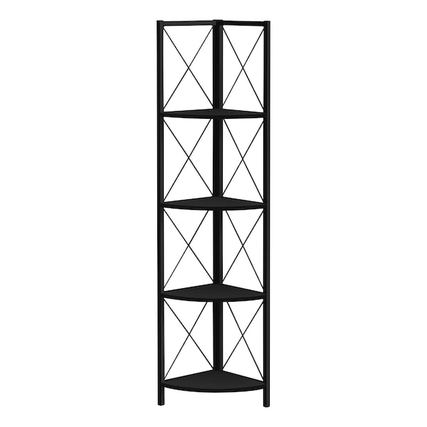 Monarch Specialties Bookshelf, Bookcase, Etagere, Corner, 4 Tier, 60"H, Office, Bedroom, Metal, Laminate, Black - I 3649