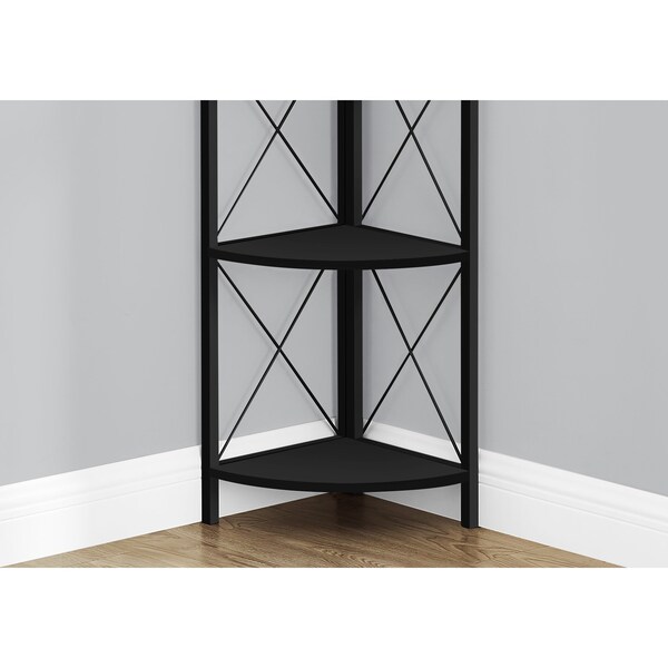 Monarch Specialties Bookshelf, Bookcase, Etagere, Corner, 4 Tier, 60"H, Office, Bedroom, Metal, Laminate, Black - I 3649