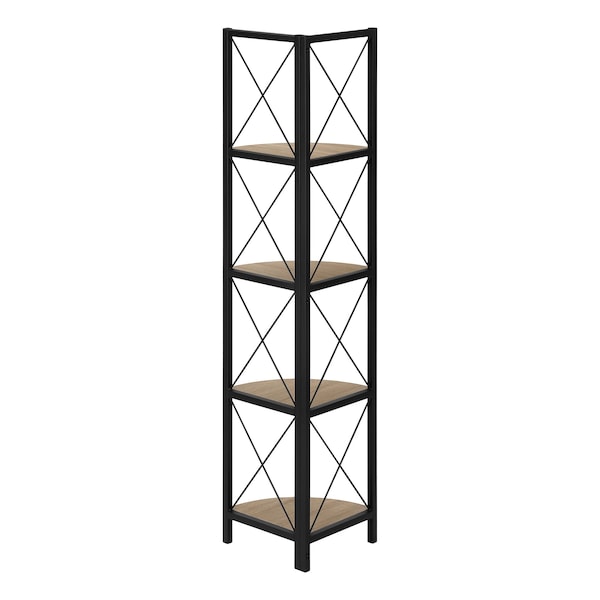 Monarch Specialties Bookshelf, Bookcase, Etagere, Corner, 4 Tier, 60"H, Office, Bedroom, Metal, Laminate, Brown, Black - I 3648