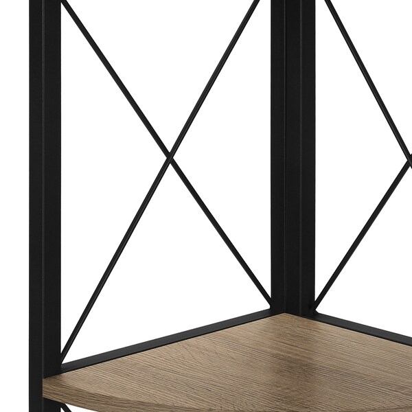 Monarch Specialties Bookshelf, Bookcase, Etagere, Corner, 4 Tier, 60"H, Office, Bedroom, Metal, Laminate, Brown, Black - I 3648