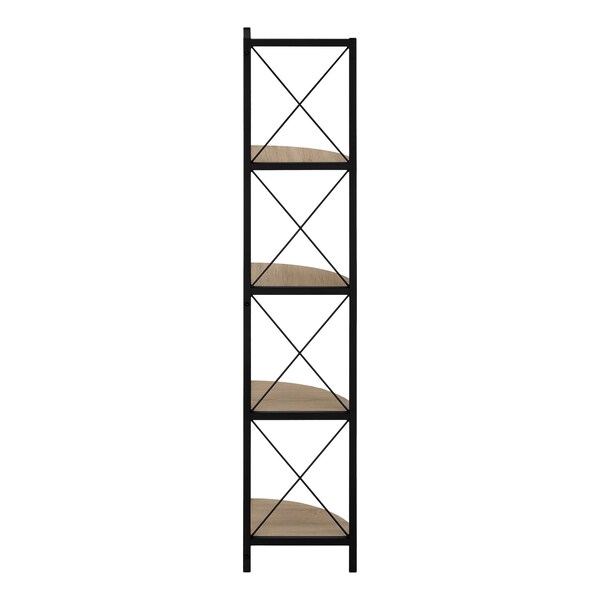 Monarch Specialties Bookshelf, Bookcase, Etagere, Corner, 4 Tier, 60"H, Office, Bedroom, Metal, Laminate, Brown, Black - I 3648