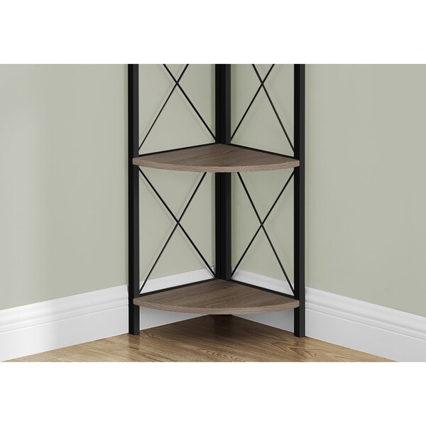 Monarch Specialties Bookshelf, Bookcase, Etagere, Corner, 4 Tier, 60"H, Office, Bedroom, Metal, Laminate, Brown, Black - I 3648