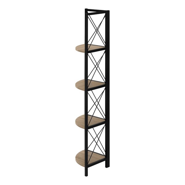 Monarch Specialties Bookshelf, Bookcase, Etagere, Corner, 4 Tier, 60"H, Office, Bedroom, Metal, Laminate, Brown, Black - I 3648