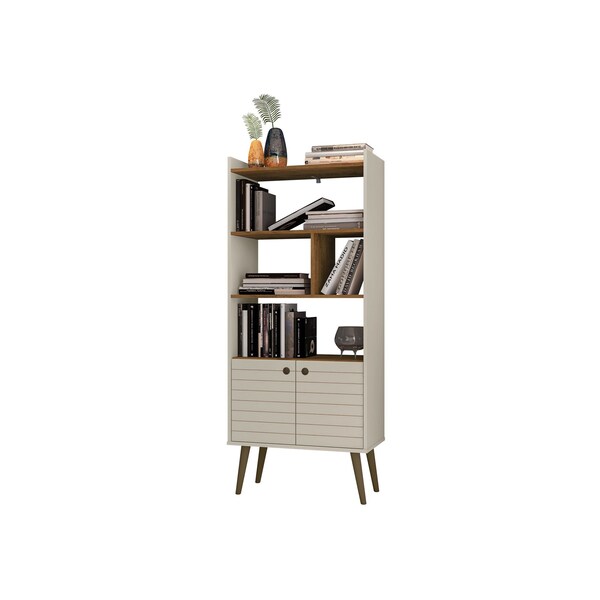 Manhattan Comfort Bogart Bookcase in Off-White and Nature - 254BMC10